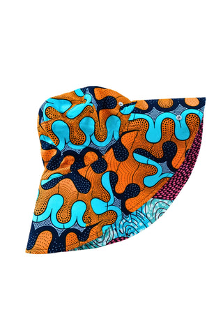 Hagos Reversi Bucket Hat Wide Brim - Azure Pink Yellow Blue Cyan Print - 45
