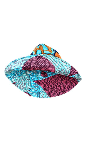 Hagos Reversi Bucket Hat Wide Brim - Azure Pink Yellow Blue Cyan Print - 45