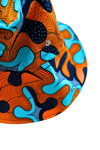 Hagos Reversi Bucket Hat Wide Brim - Azure Pink Yellow Blue Cyan Print - 45