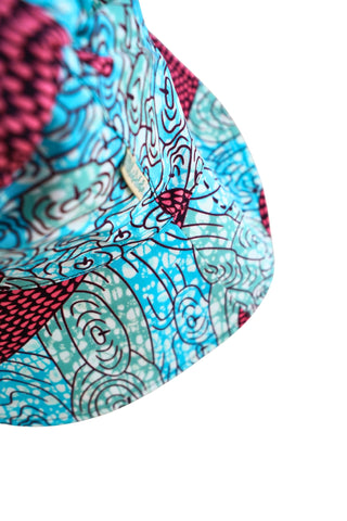 Hagos Reversi Bucket Hat Wide Brim - Azure Pink Yellow Blue Cyan Print - 45