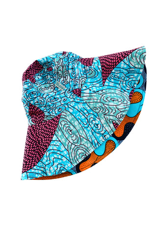 Hagos Reversi Bucket Hat Wide Brim - Azure Pink Yellow Blue Cyan Print - 45