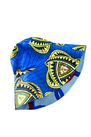 Hagos Reversi Bucket Hat Wide Brim - Black White Yellow Blue Red Print - 49