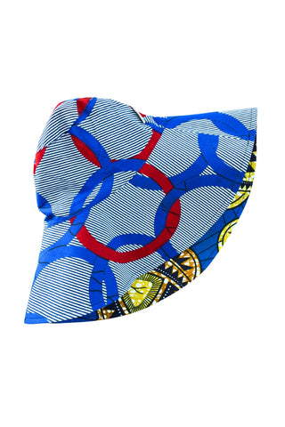 Hagos Reversi Bucket Hat Wide Brim - Black White Yellow Blue Red Print - 49