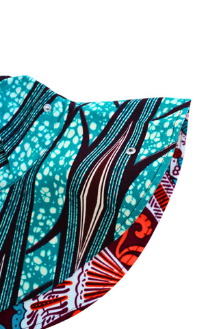 Hagos Reversi Bucket Hat Wide Brim - Cyan Orange white Print - 47