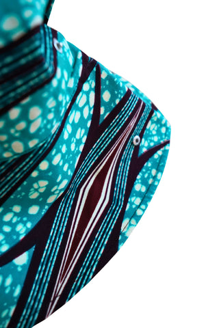 Hagos Reversi Bucket Hat Wide Brim - Cyan Orange white Print - 47