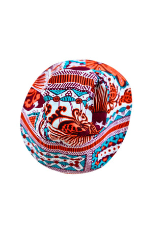 Hagos Reversi Bucket Hat Wide Brim - Cyan Orange white Print - 47
