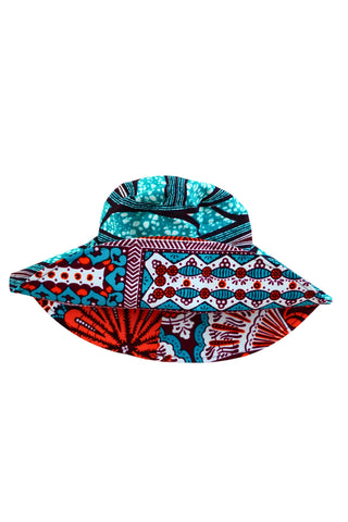 Hagos Reversi Bucket Hat Wide Brim - Cyan Orange white Print - 47