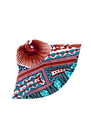 Hagos Reversi Bucket Hat Wide Brim - Cyan Orange white Print - 47