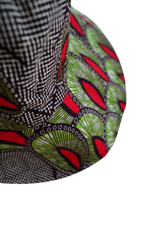 Hagos Reversi Bucket Hat Wide Brim - Green Red Yellow Blue Print - 44