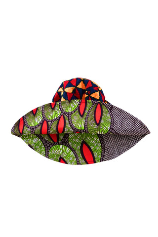 Hagos Reversi Bucket Hat Wide Brim - Green Red Yellow Blue Print - 44