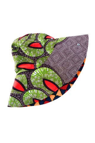Hagos Reversi Bucket Hat Wide Brim - Green Red Yellow Blue Print - 44
