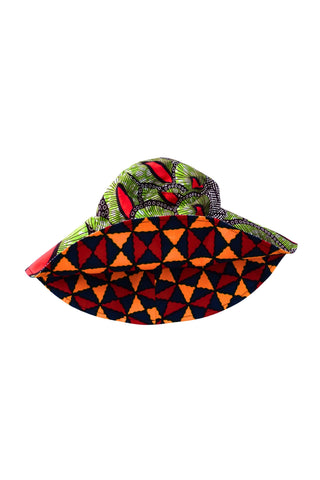 Hagos Reversi Bucket Hat Wide Brim - Green Red Yellow Blue Print - 44