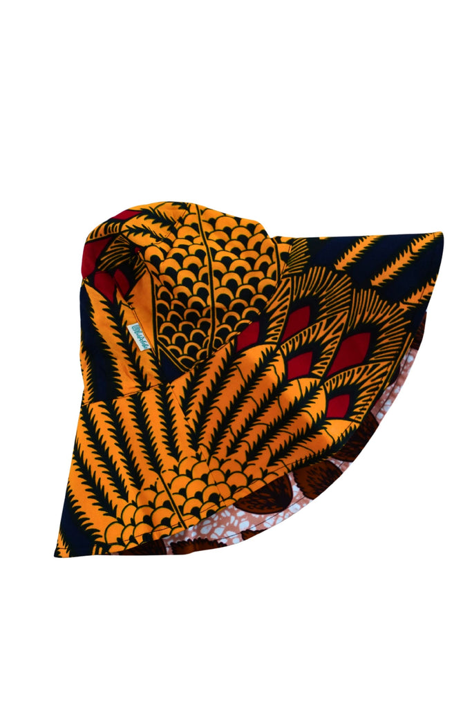 Hagos Reversi Bucket Hat Wide Brim - Pink Brown Yellow Blue Red Print - 48