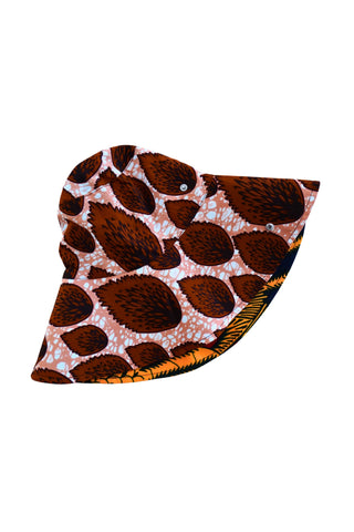 Hagos Reversi Bucket Hat Wide Brim - Pink Brown Yellow Blue Red Print - 48