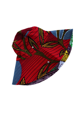 Hagos Reversi Bucket Hat Wide Brim - Red Green Yellow Print - 46