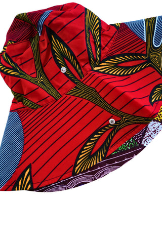 Hagos Reversi Bucket Hat Wide Brim - Red Green Yellow Print - 46
