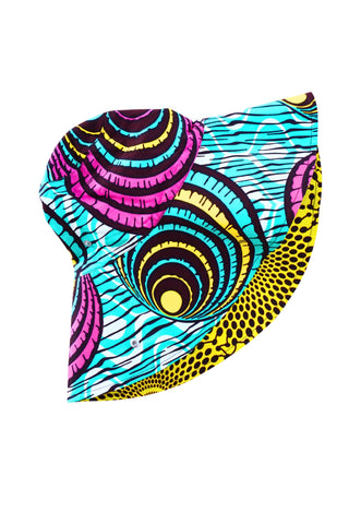 Hagos Reversi Bucket Hat Wide Brim - White Pink Yellow Cyan Print - 43