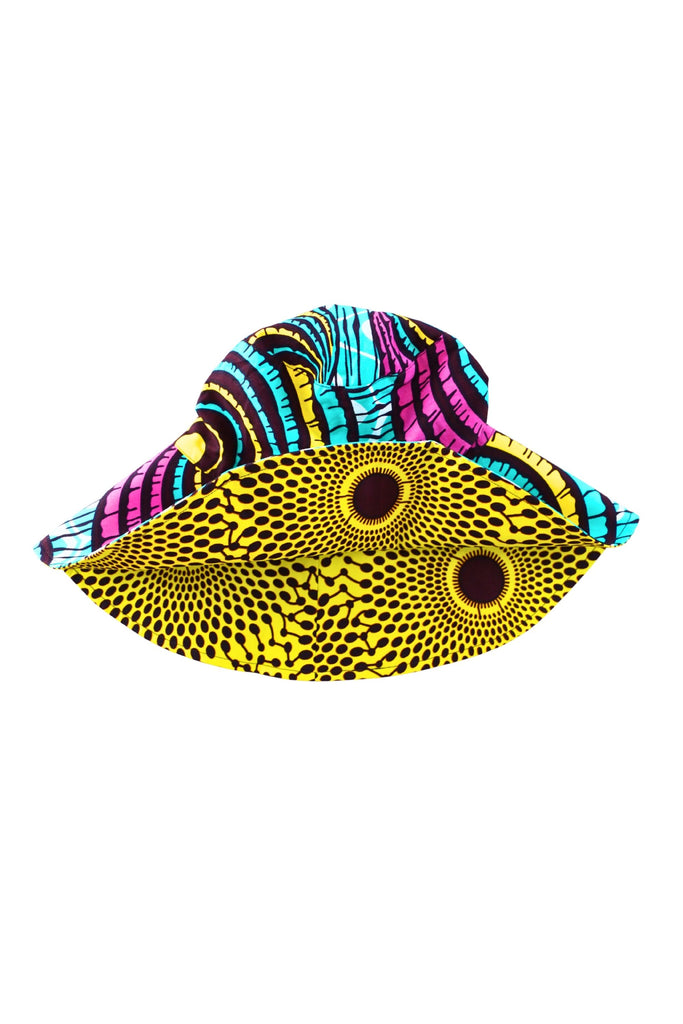 Hagos Reversi Bucket Hat Wide Brim - White Pink Yellow Cyan Print - 43