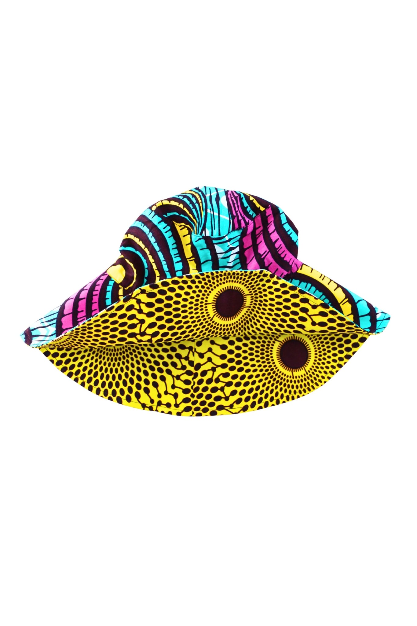Hagos Reversi Bucket Hat Wide Brim - White Pink Yellow Cyan Print - 43
