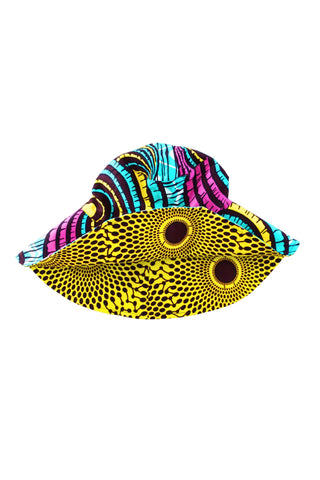 Hagos Reversi Bucket Hat Wide Brim - White Pink Yellow Cyan Print - 43