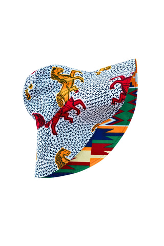 Hagos Reversi Bucket Hat Wide Brim - White Red Yellow Blue Kente Print - 42