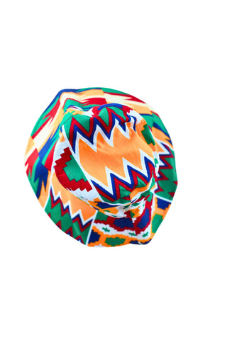 Hagos Reversi Bucket Hat Wide Brim - White Red Yellow Blue Kente Print - 42