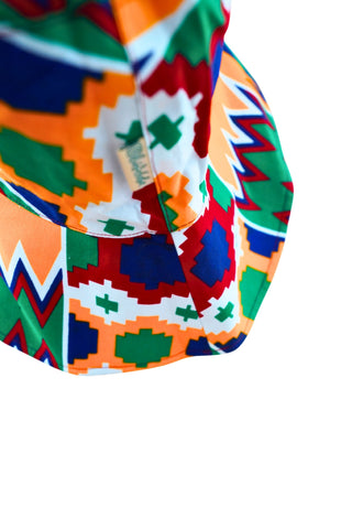 Hagos Reversi Bucket Hat Wide Brim - White Red Yellow Blue Kente Print - 42