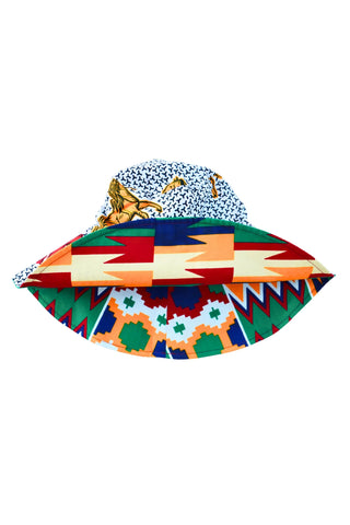 Hagos Reversi Bucket Hat Wide Brim - White Red Yellow Blue Kente Print - 42