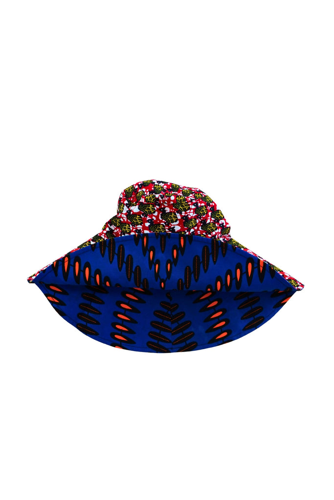 Hagos Reversi Bucket Hat Wide Brim - Blue Orange Black Yellow Red Print - 50