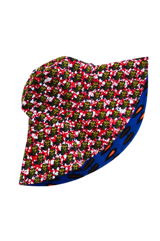 Hagos Reversi Bucket Hat Wide Brim - Blue Orange Black Yellow Red Print - 50