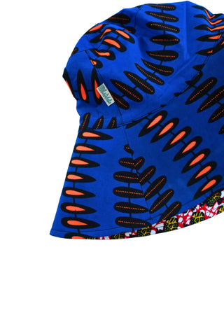Hagos Reversi Bucket Hat Wide Brim - Blue Orange Black Yellow Red Print - 50