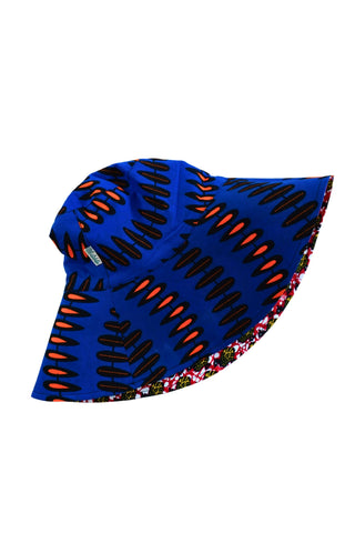 Hagos Reversi Bucket Hat Wide Brim - Blue Orange Black Yellow Red Print - 50