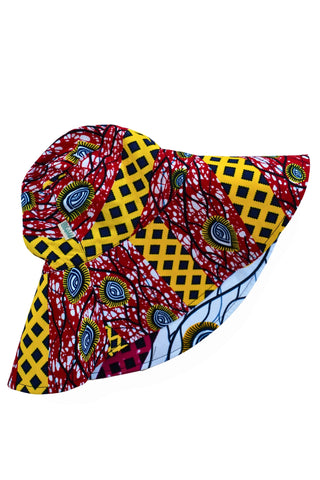 Hagos Reversi Bucket Hat Wide Brim - Blue Pink White Yellow Red Print - 51