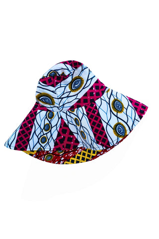 Hagos Reversi Bucket Hat Wide Brim - Blue Pink White Yellow Red Print - 51