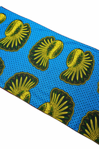 Peace Headwrap - Blue and Yellow African Ankara Wax Cotton Print