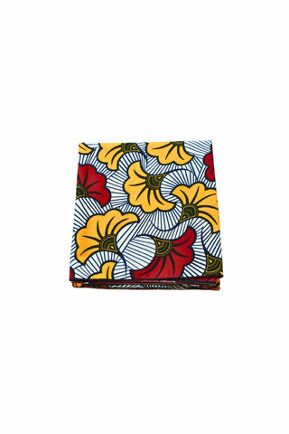 Tongo Headwrap - White Red and Yellow Rolls Royce African Ankara Wax Cotton Print