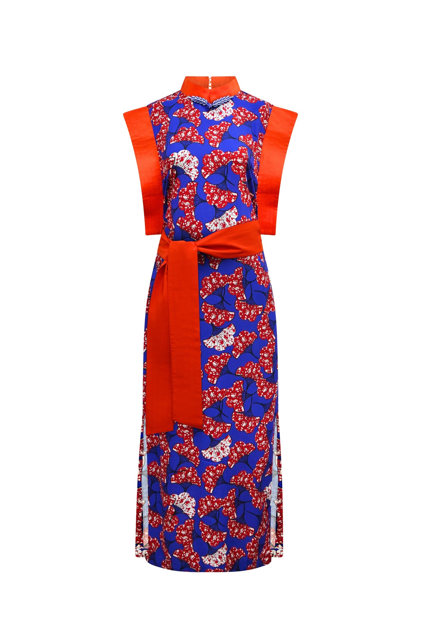 Alexis Cheongsam Dress - Blue Red White Rolls Royce Print