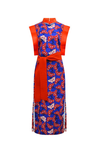 Alexis Cheongsam Dress - Blue Red White Rolls Royce Print