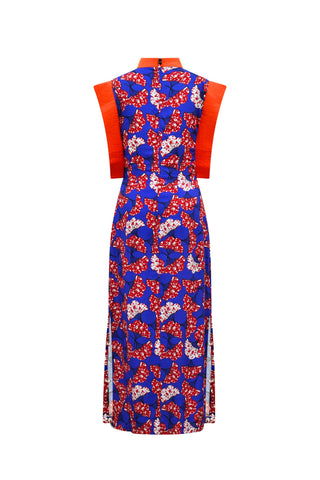 Alexis Cheongsam Dress - Blue Red White Rolls Royce Print