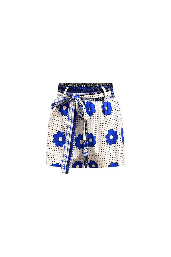 Ifeka Shorts - Blue and white Khanga Print