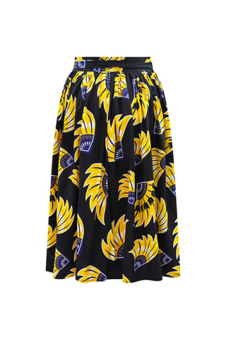 Imani Wrap Skirt - Black and Yellow Plantain (banana) Print