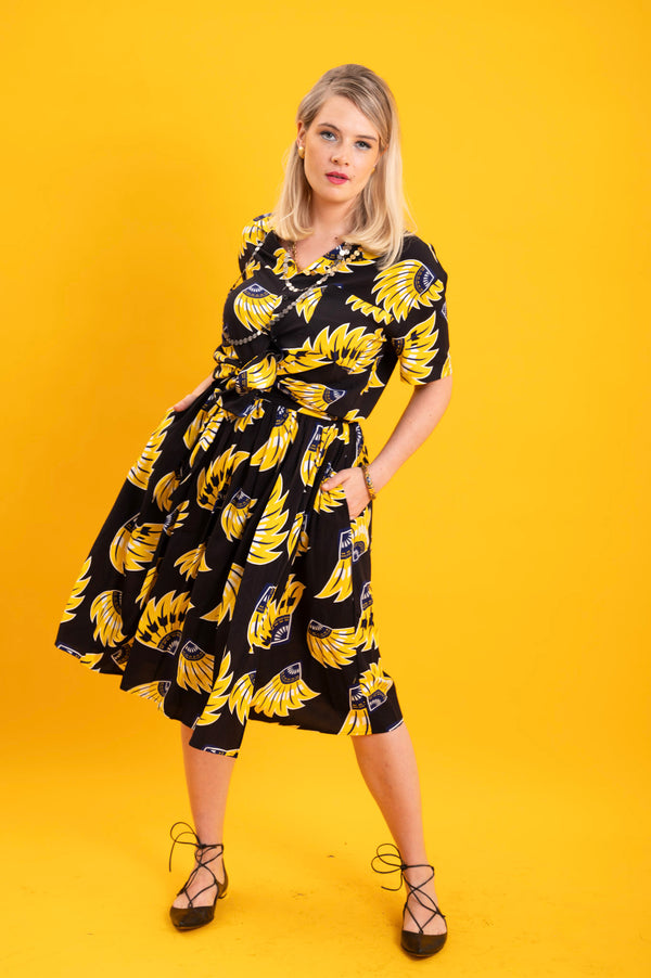 Imani Wrap Skirt - Black and Yellow Plantain (banana) Print