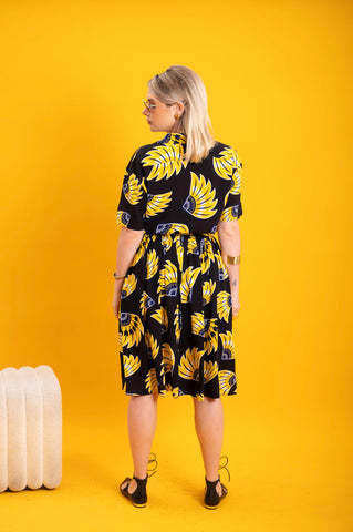 Imani Wrap Skirt - Black and Yellow Plantain (banana) Print
