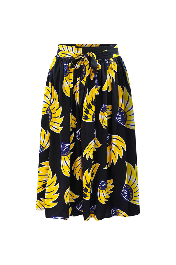 Imani Wrap Skirt - Black and Yellow Plantain (banana) Print