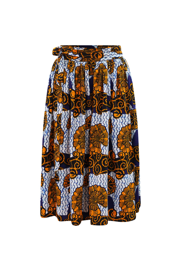 Imani Wrap Skirt - White and Blue House of Snails Print