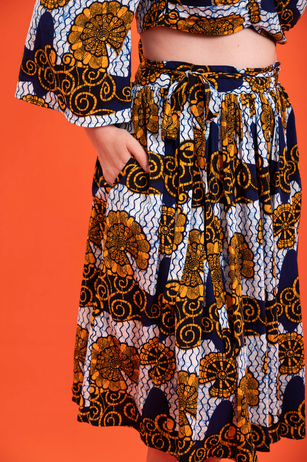 Imani Wrap Skirt - White and Blue House of Snails Print