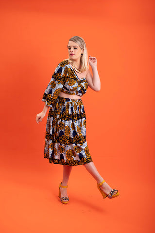 Imani Wrap Skirt - White and Blue House of Snails Print