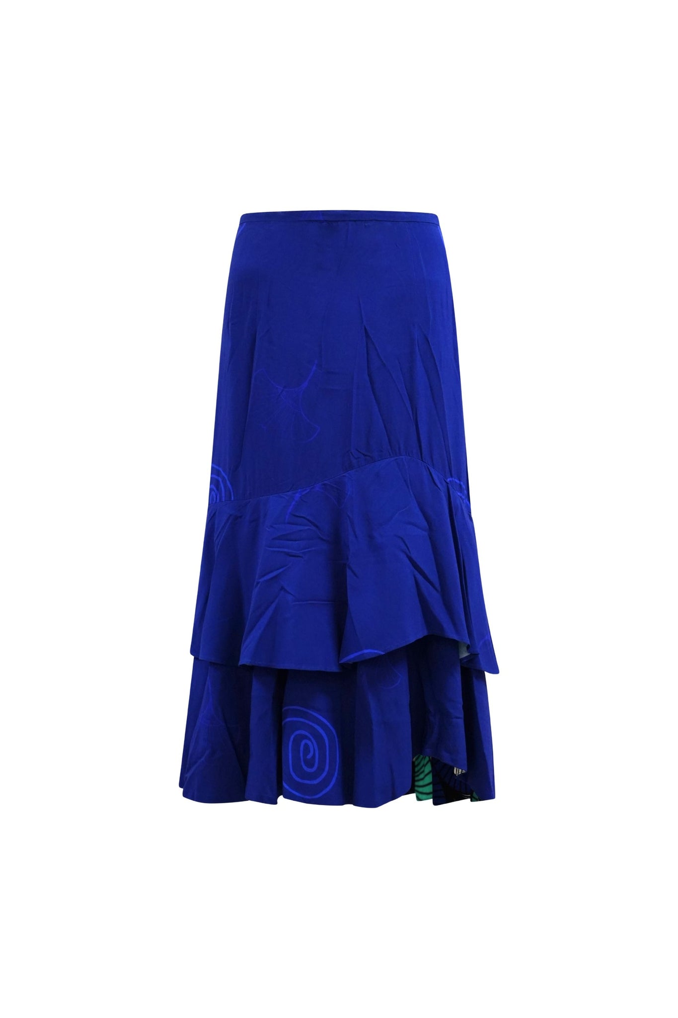 Ime Ruffled Asymmetric Midi Skirt - Solid Blue with Ewa Naibu Print