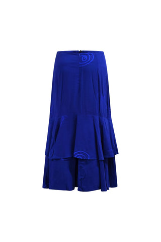 Ime Ruffled Asymmetric Midi Skirt - Solid Blue with Ewa Naibu Print