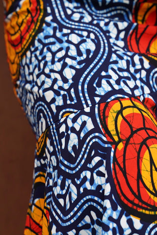 Ime Ruffled Asymmetric Midi Skirt - Blue Yellow &Orange Odo Ayo Print